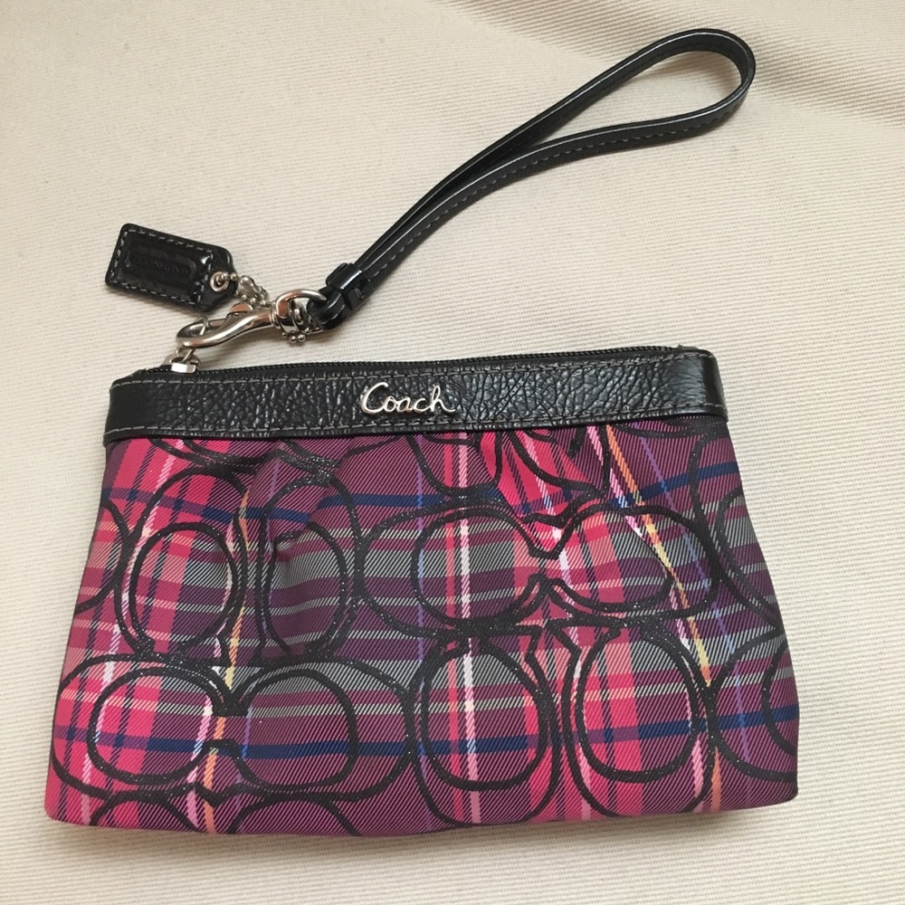 Coach Pink Plaid Wristlet